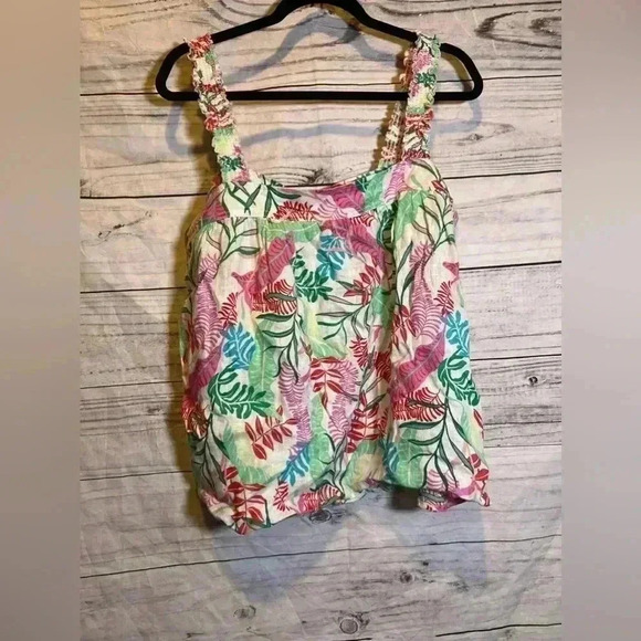 Cynthia Rowley Women's L Linen Multicolored Smock Strap Button Summer Top - Picture 1 of 7